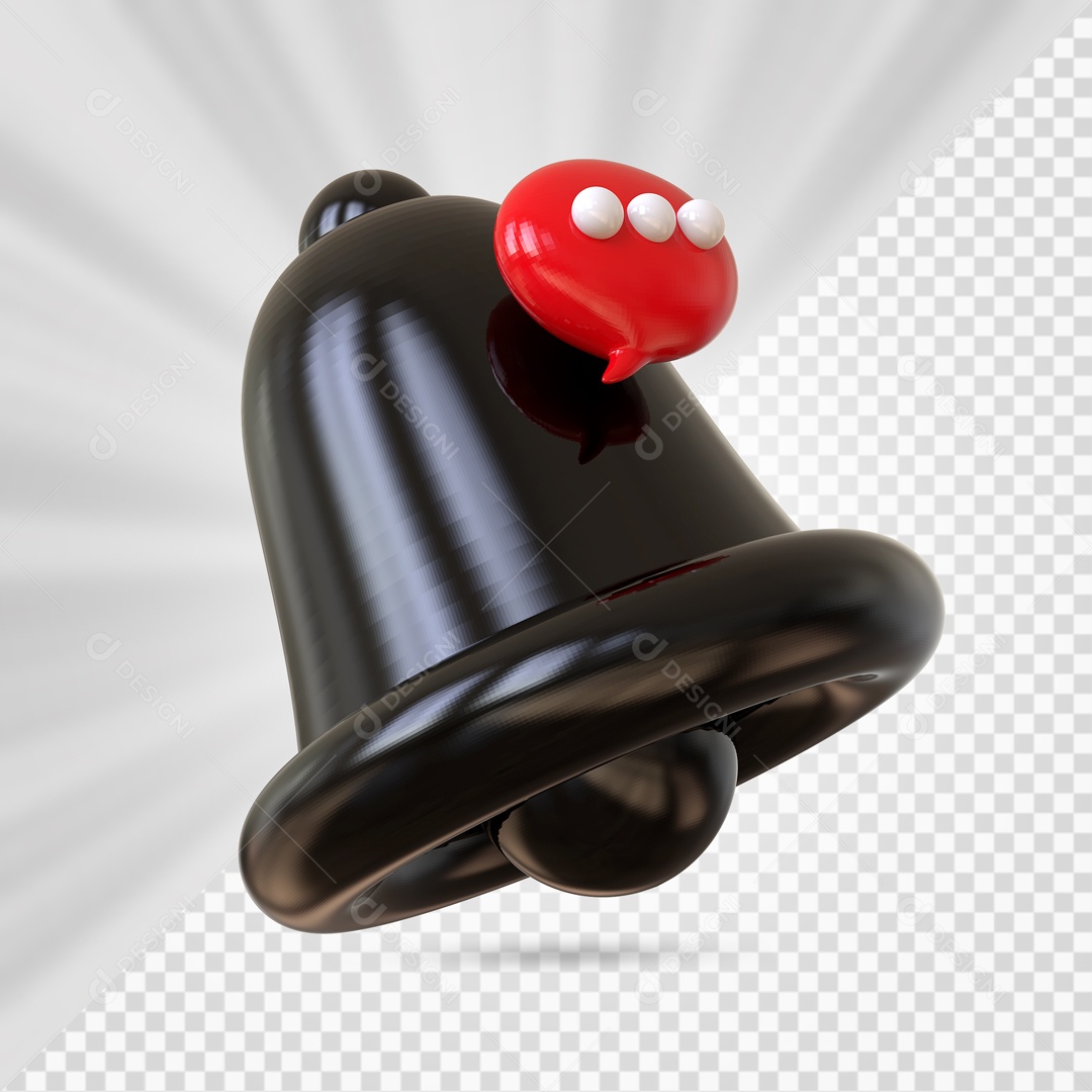Sino de Notificação de Comentário Elemento 3D Preto para Composição PSD
