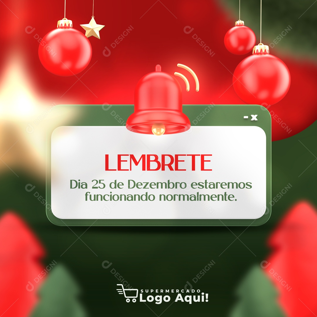 Lembrete Dia 25 Estaremos Funcionando Normalmente Social Media PSD Editável