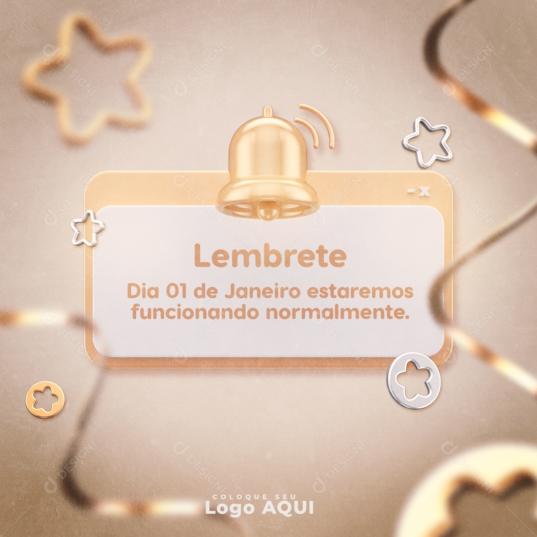 Lembrete Dia 01 de Janeiro Estaremos Funcionando Normalmente Social Media PSD Editável