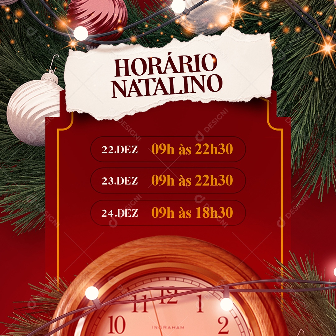 Horário Natalino Feliz Natal Social Media PSD Editável