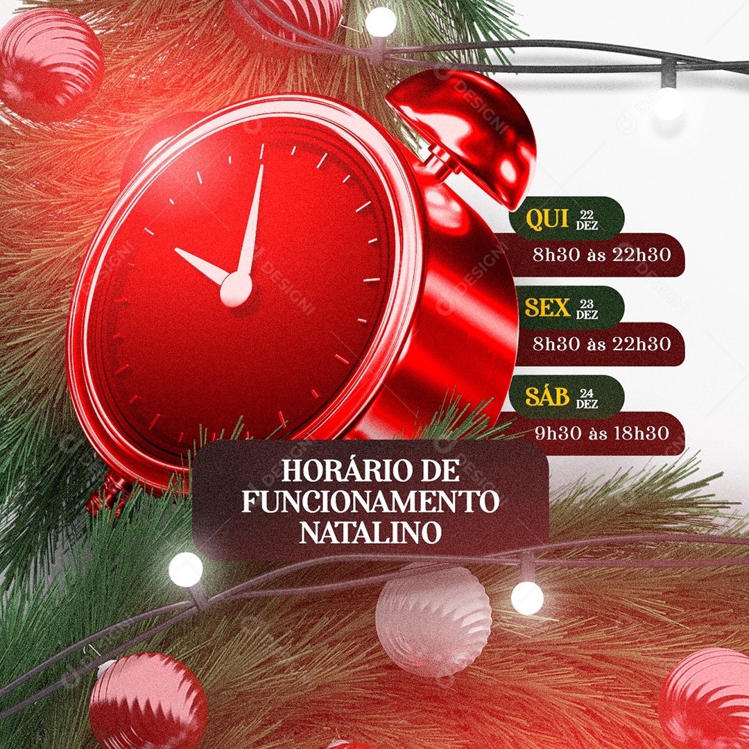 Horário de Funcionamento Natalino Feliz Natal Social Media PSD Editável