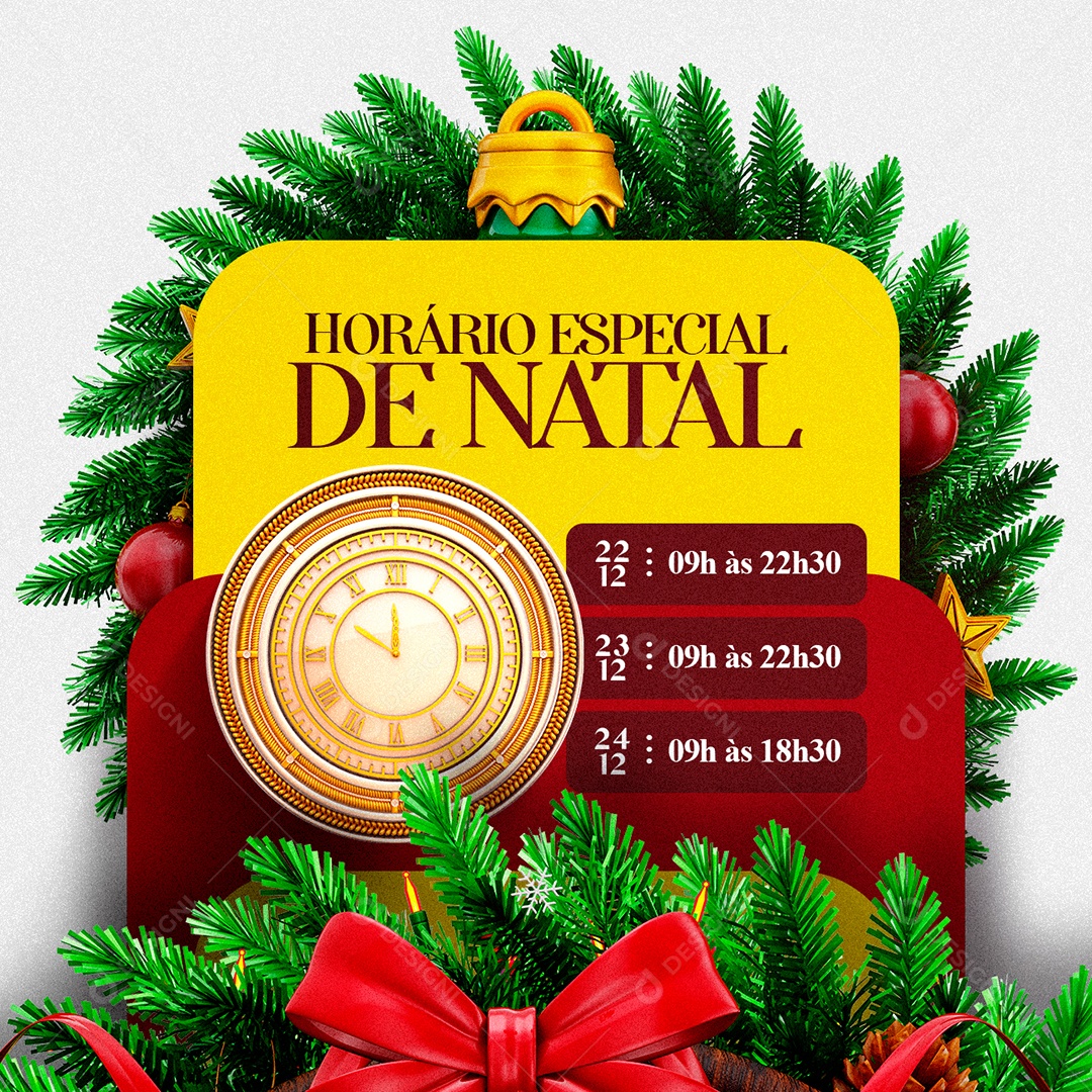 Horário Especial de Natal Feliz Natal Social Media PSD Editável