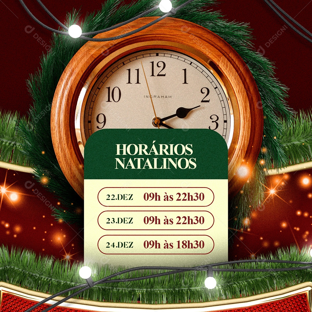 Horários Natalinos Feliz Natal Social Media PSD Editável