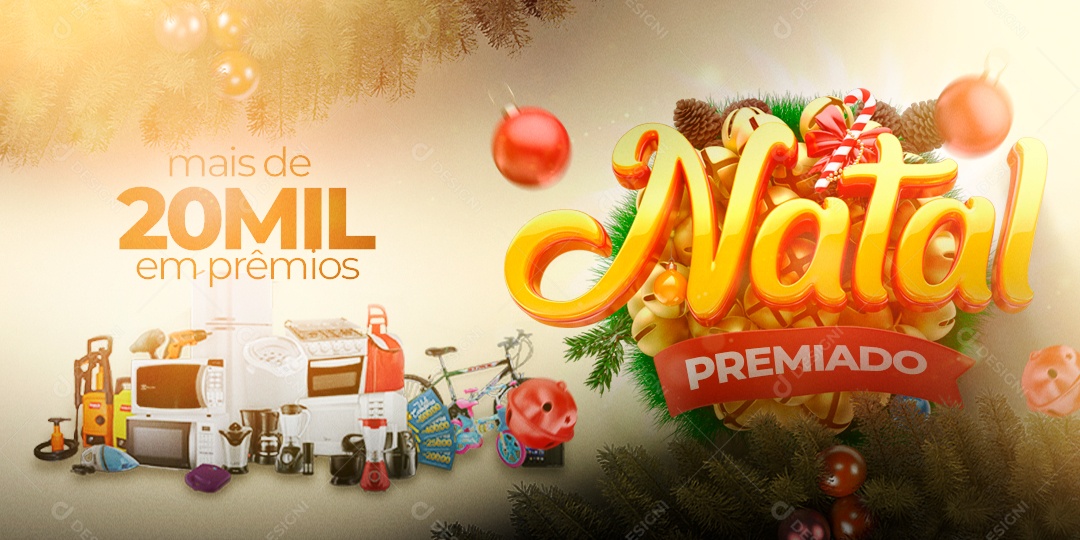 Banner Mais de 20 Mil em Prêmios Eletrodomésticos Natal Premiado Social Media PSD Editável