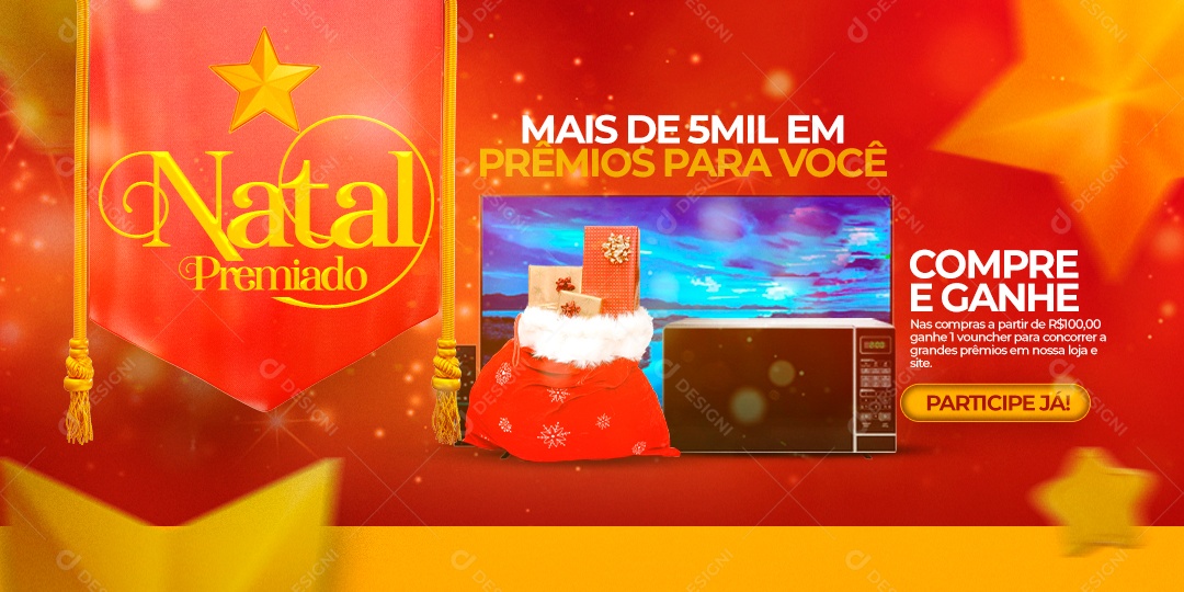 Banner Natal Premiado Mais de 5 Mil em Prêmios Eletrodomésticos Social Media PSD Editável