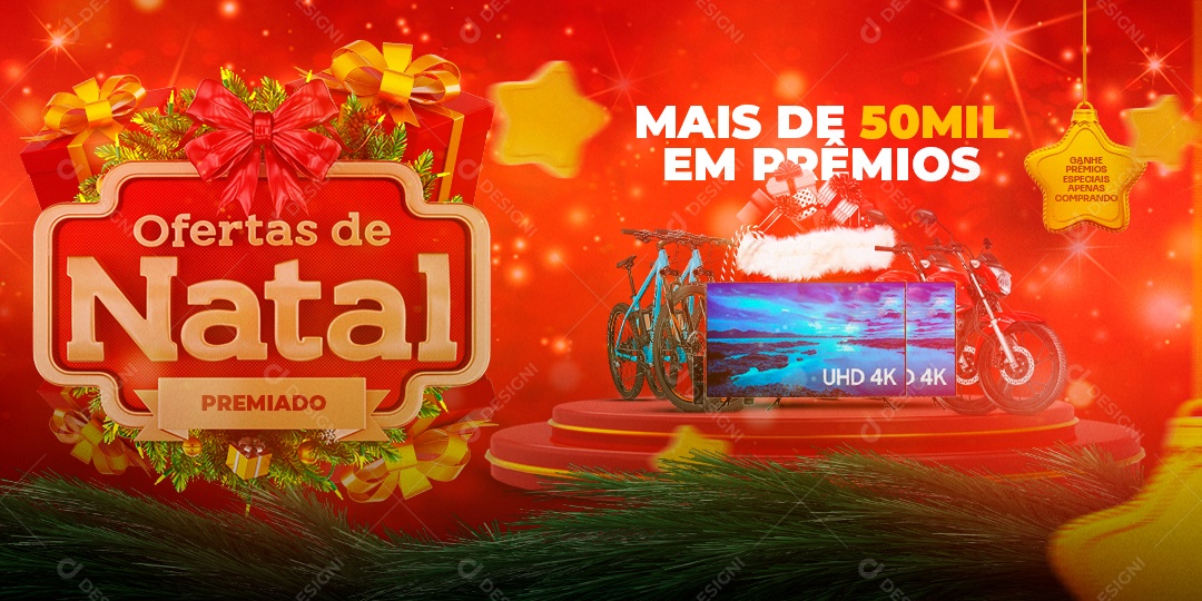 Banner Ofertas de Natal Mais de 50 Mil em Prêmios Lojas Eletrodomésticos Social Media PSD