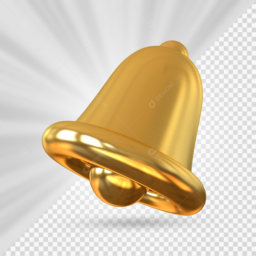 Sino de Notificação Elemento 3D Dourado para Composição PSD