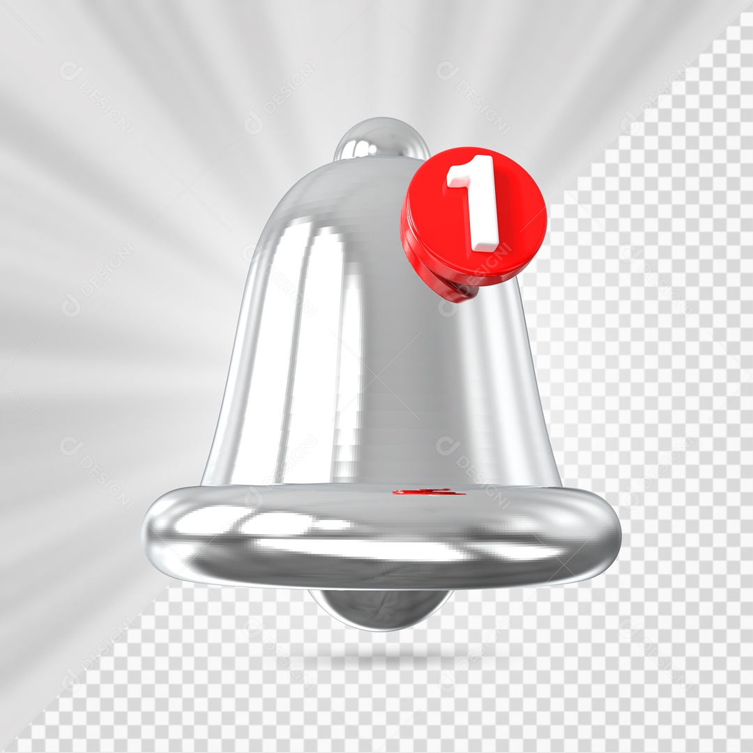 Sino de Notificação de Mensagem Elemento 3D Prata para Composição PSD