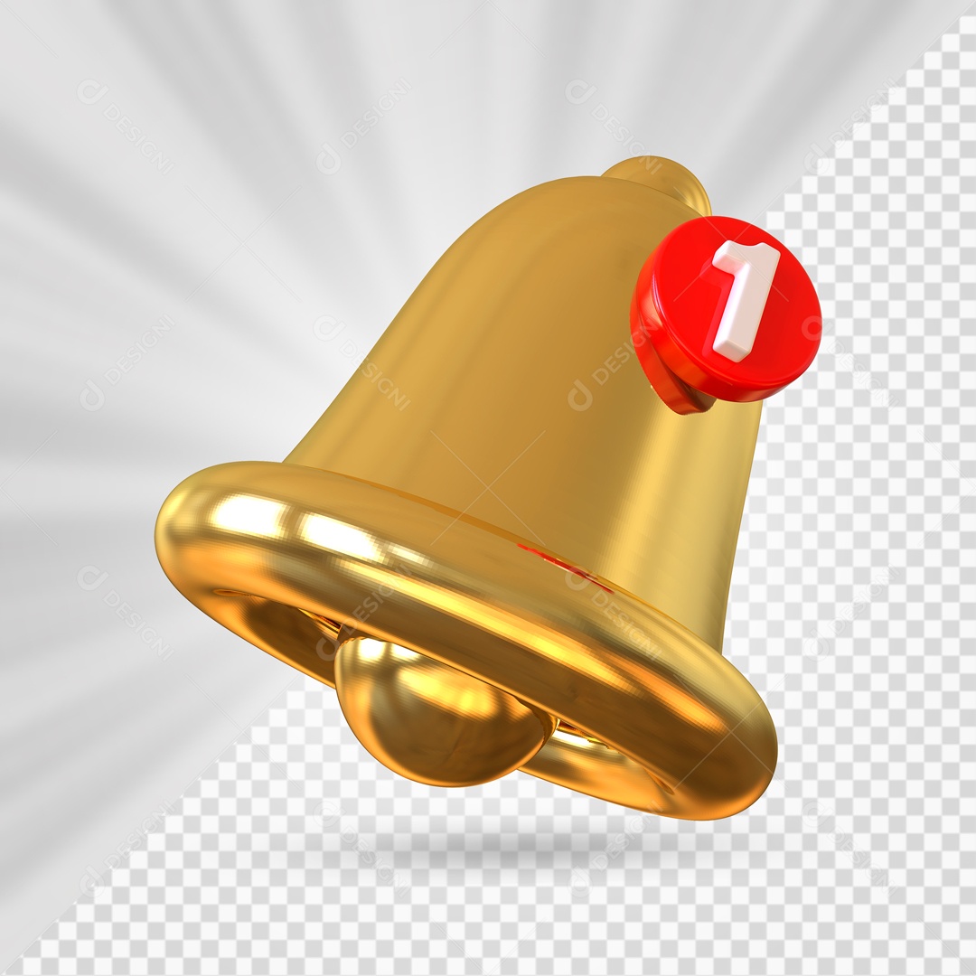 Sino de Notificação de Mensagem Elemento 3D Dourado para Composição PSD