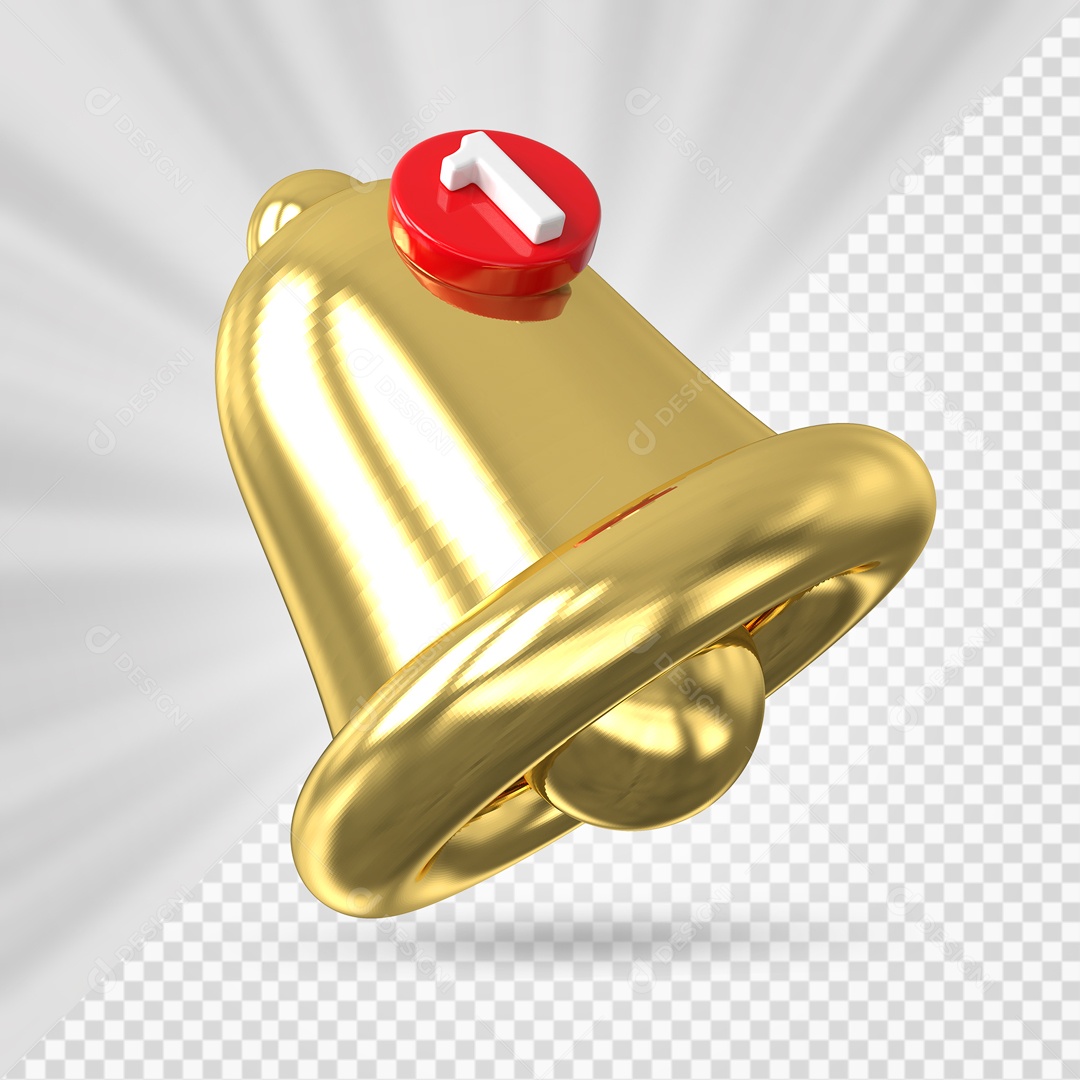 Sino de Notificação de Mensagem Elemento 3D Dourado para Composição PSD