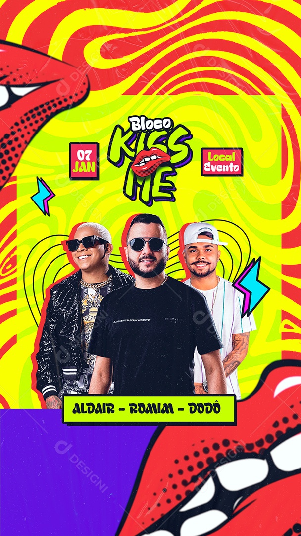 Story Flyer Bloco Kiss Me Aldair Romim Dodô Social Media PSD Editável