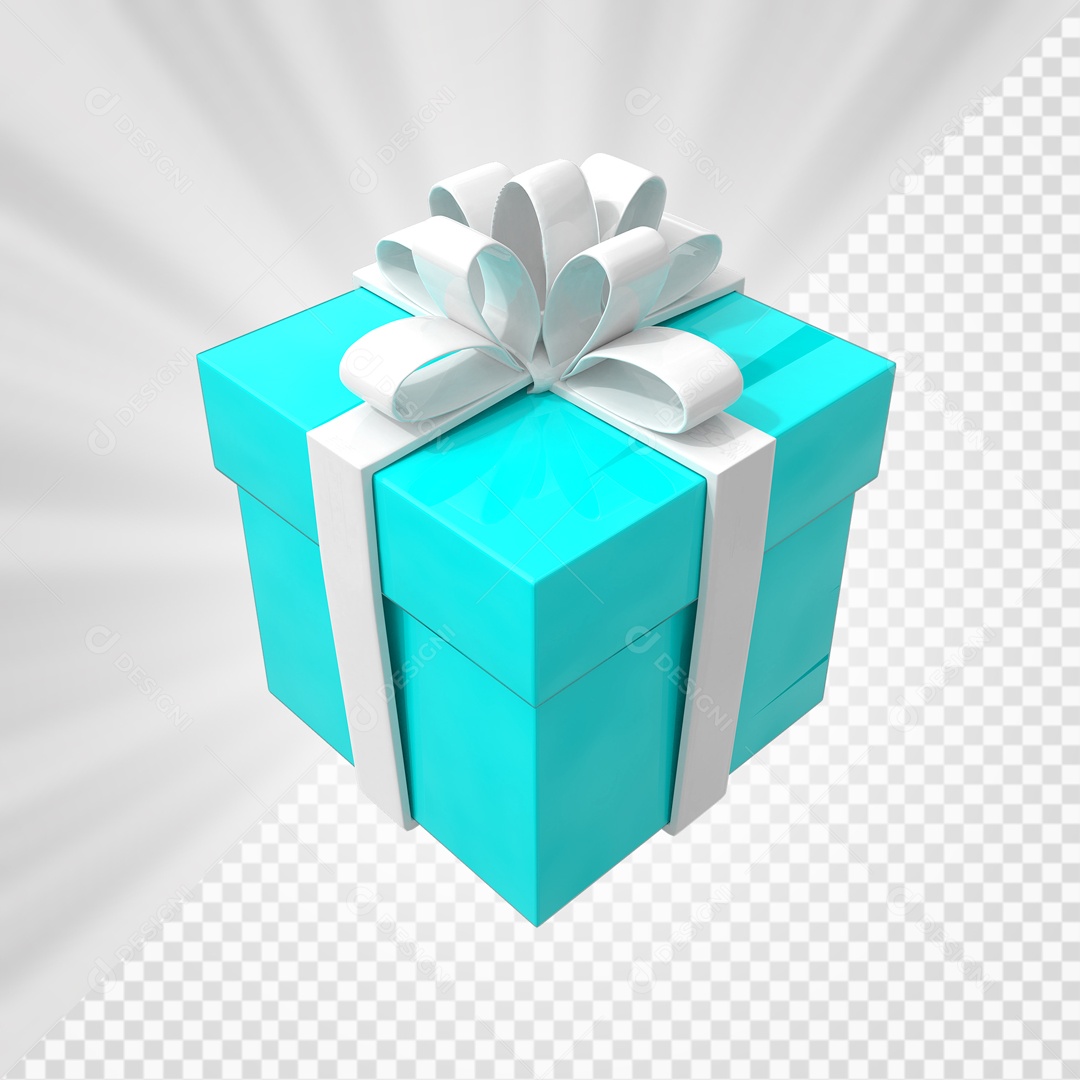 Caixa de Presentes Azul Marinho com Laço Branco Elemento 3D para Composição PSD