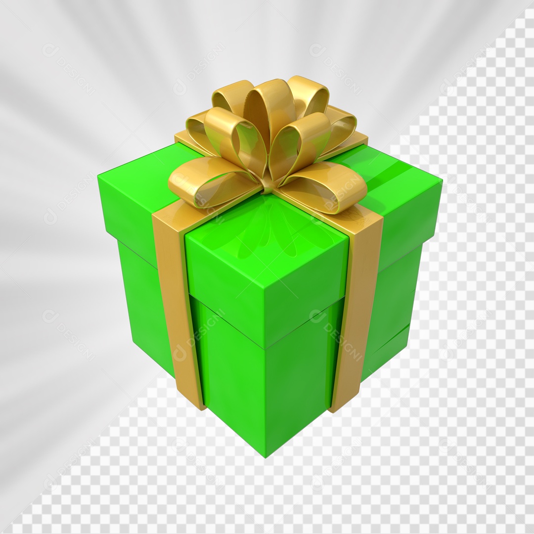 Caixa de Presentes Verde com Laço Dourado Elemento 3D para Composição PSD
