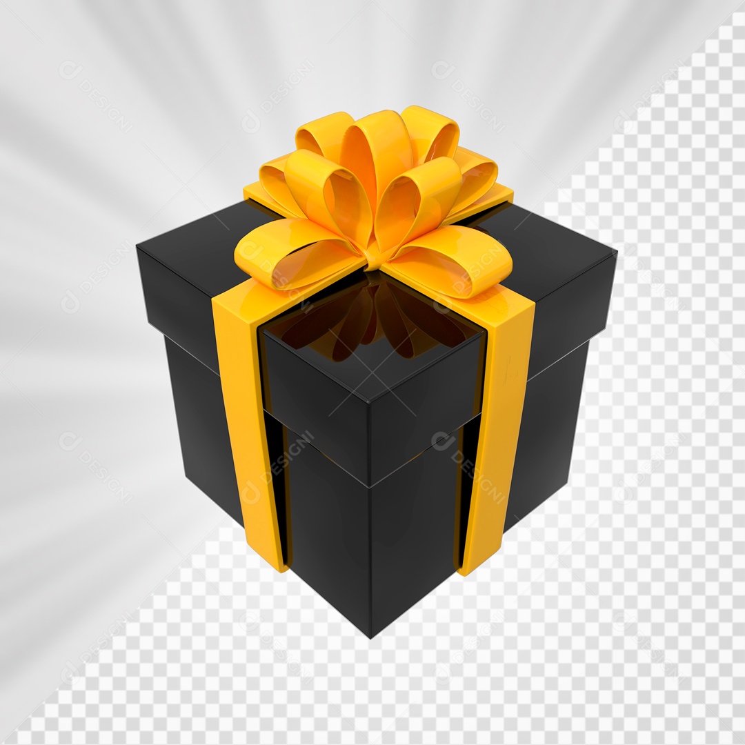 Caixa de Presentes Preta com Laço Laranjado Elemento 3D para Composição PSD