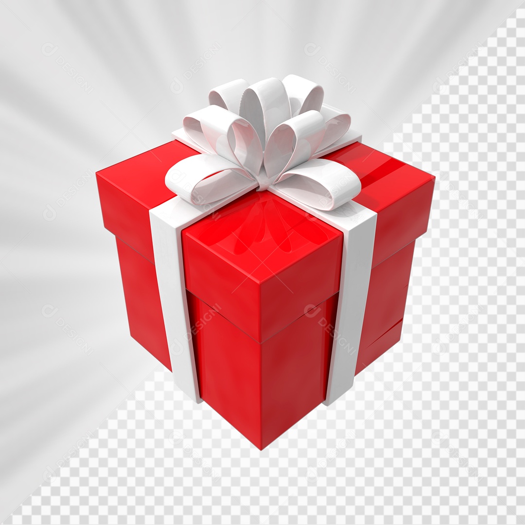 Caixa de Presentes Vermelha com Laço Branco Elemento 3D para Composição PSD