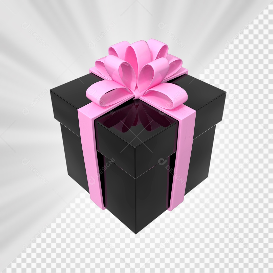 Caixa de Presentes Preta com Laço Rosa Elemento 3D para Composição PSD