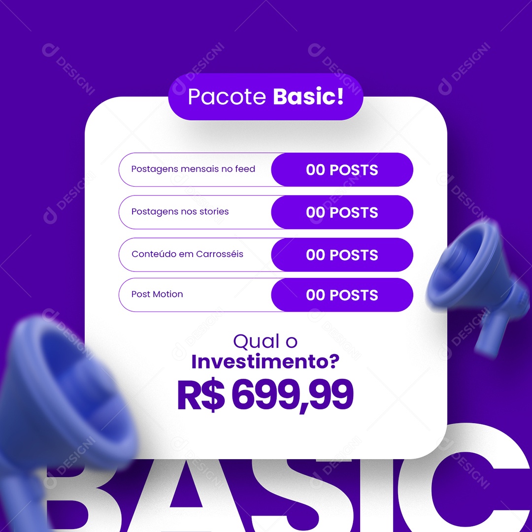 Pacote Basic Qual o Investimento Designer Gráfico Social Media PSD Editável