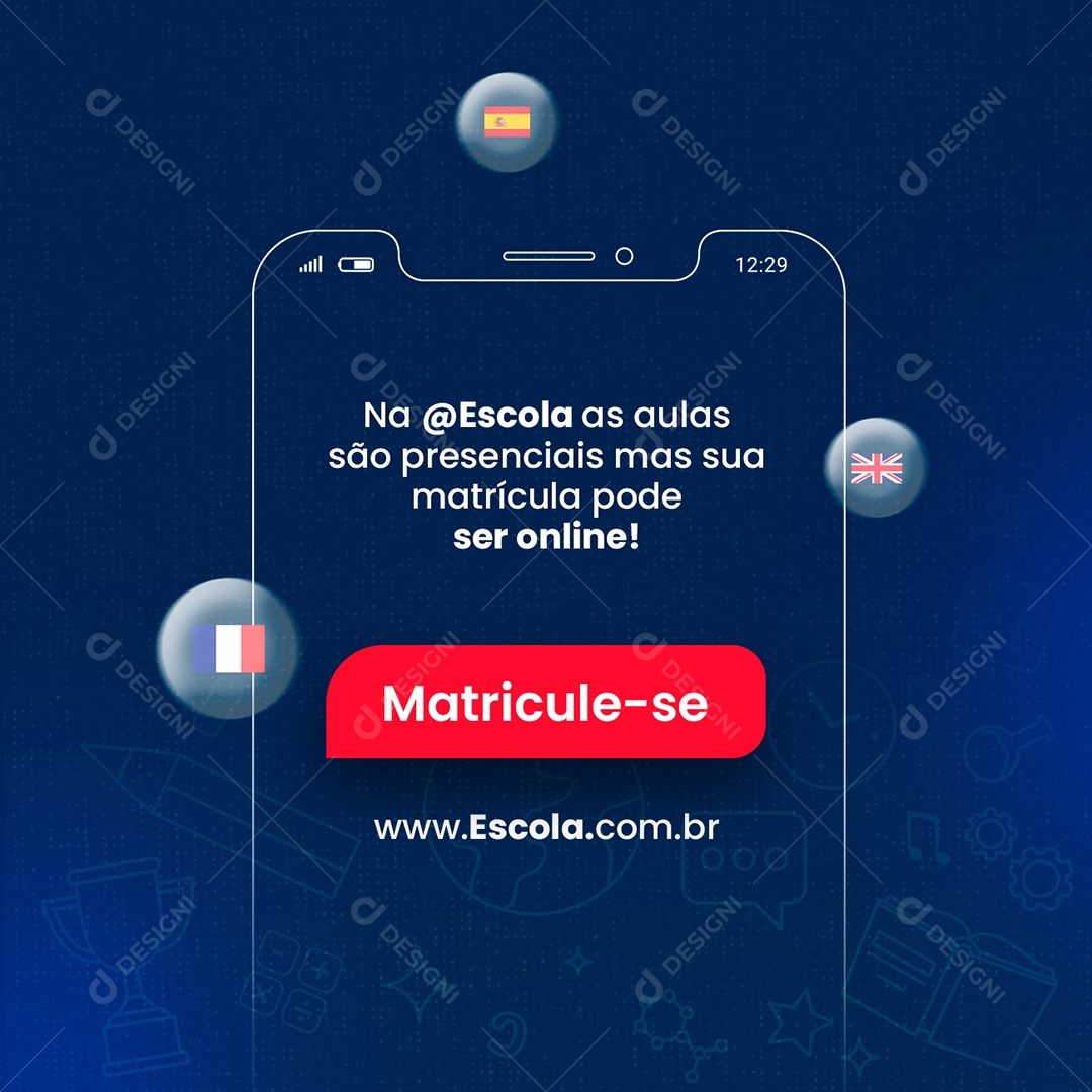 Matricule se Escola de Idiomas Social Media PSD Editável