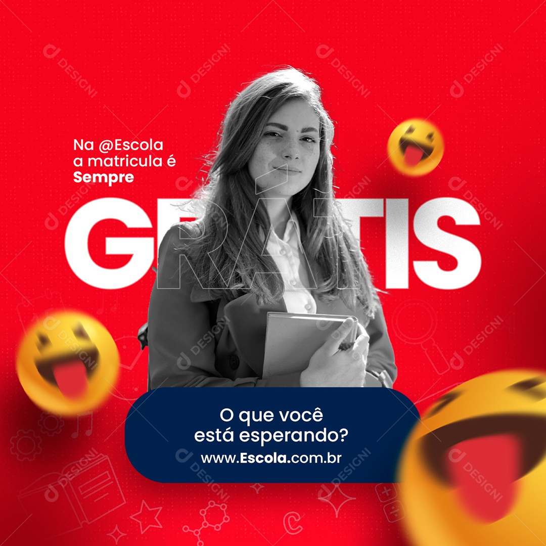 Na Escola de Idiomas a Matricula é Sempre Grátis Social Media PSD Editável