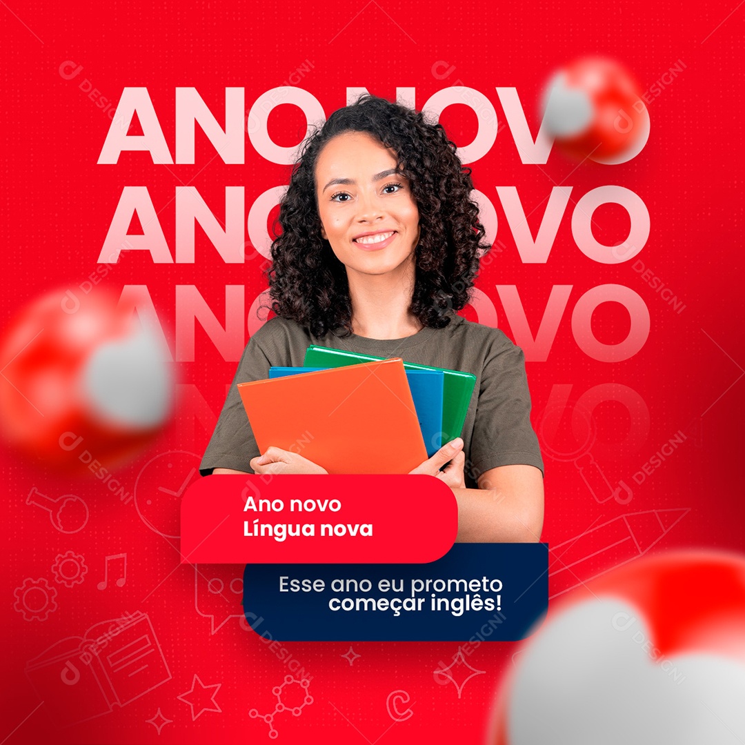 Ano Novo Língua Nova Escola de Idiomas Social Media PSD Editável
