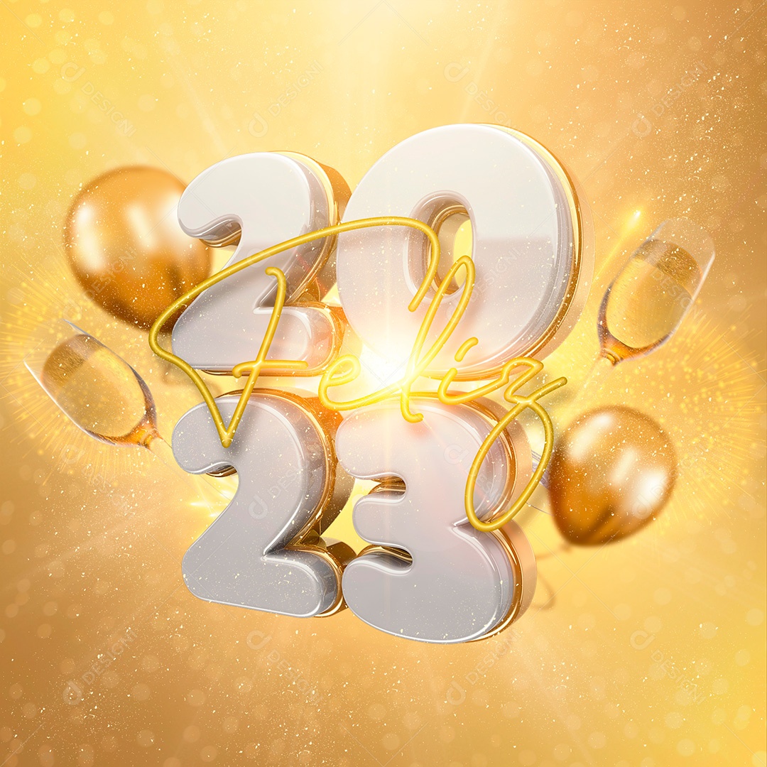 Elemento 3D Ano Novo 2023 Para Composição PSD
