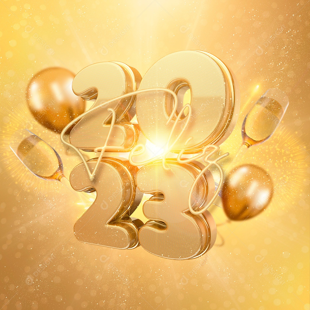 Elemento 3D Ano Novo 2023 Para Composição PSD