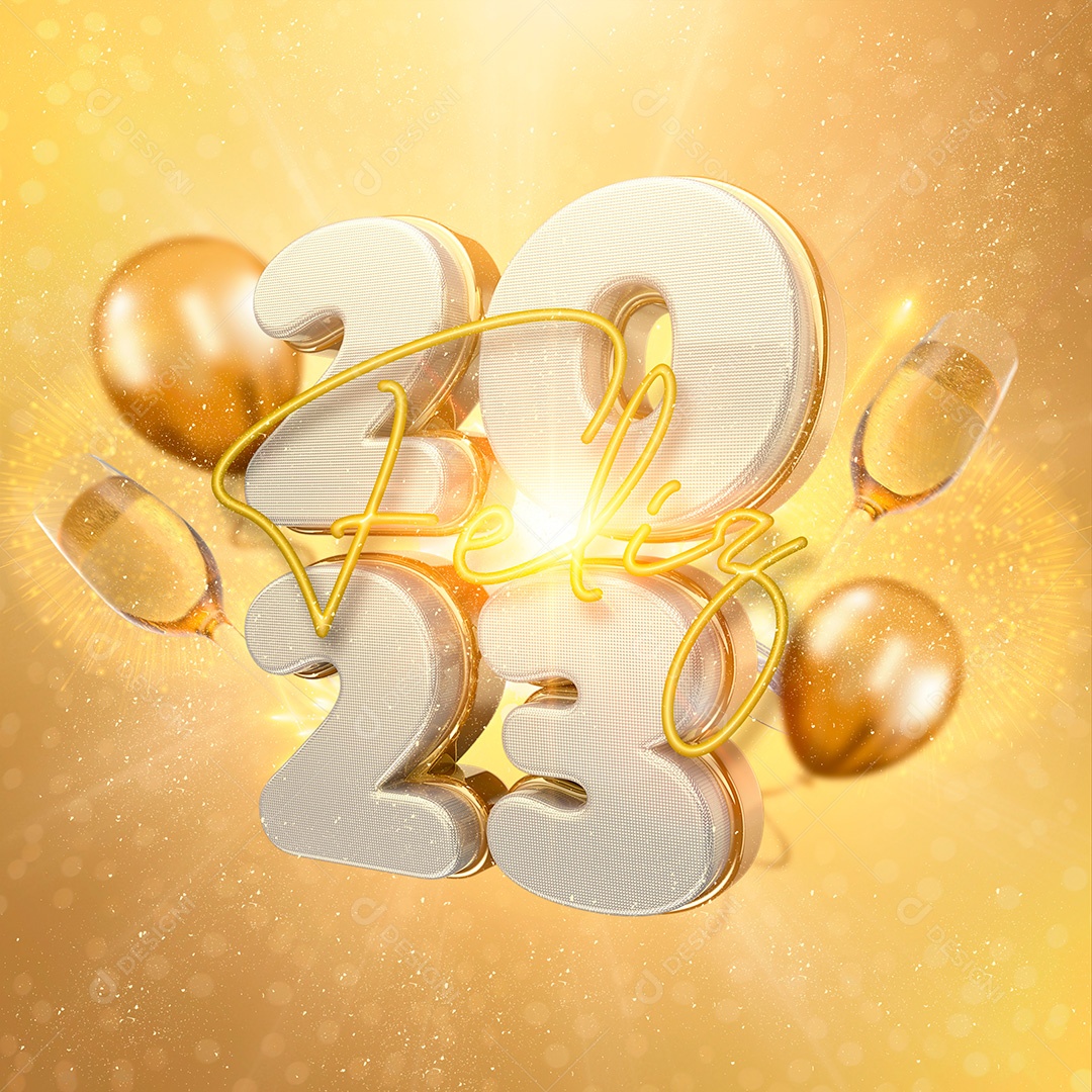 Elemento 3D Ano Novo 2023 Para Composição PSD