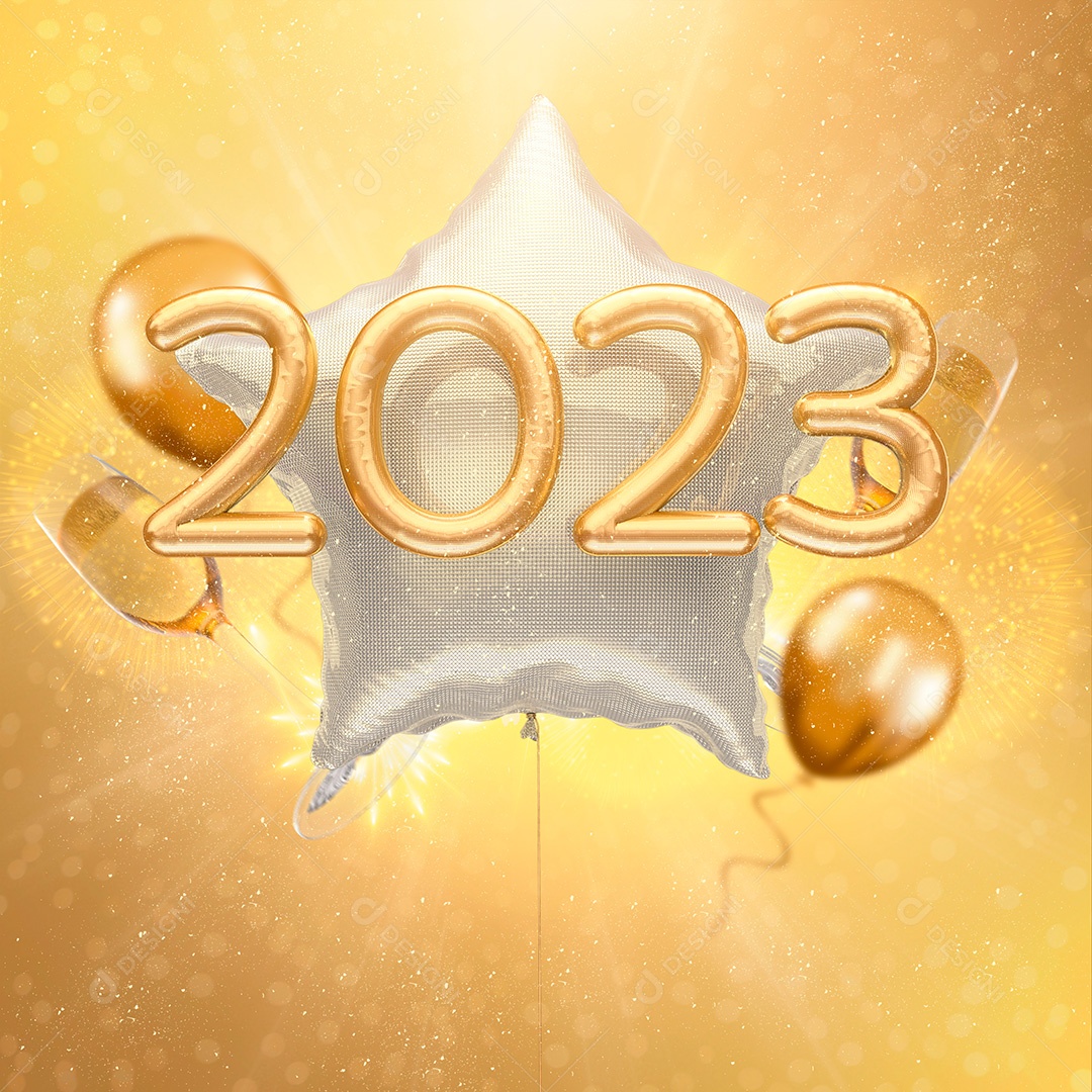 Elemento 3D Ano Novo 2023 Para Composição PSD