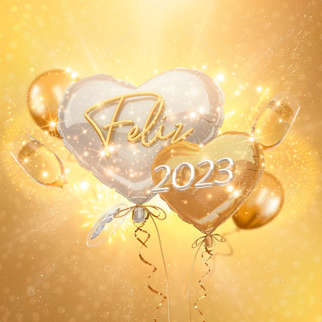 Elemento 3D Ano Novo Feliz 2023 Para Composição PSD
