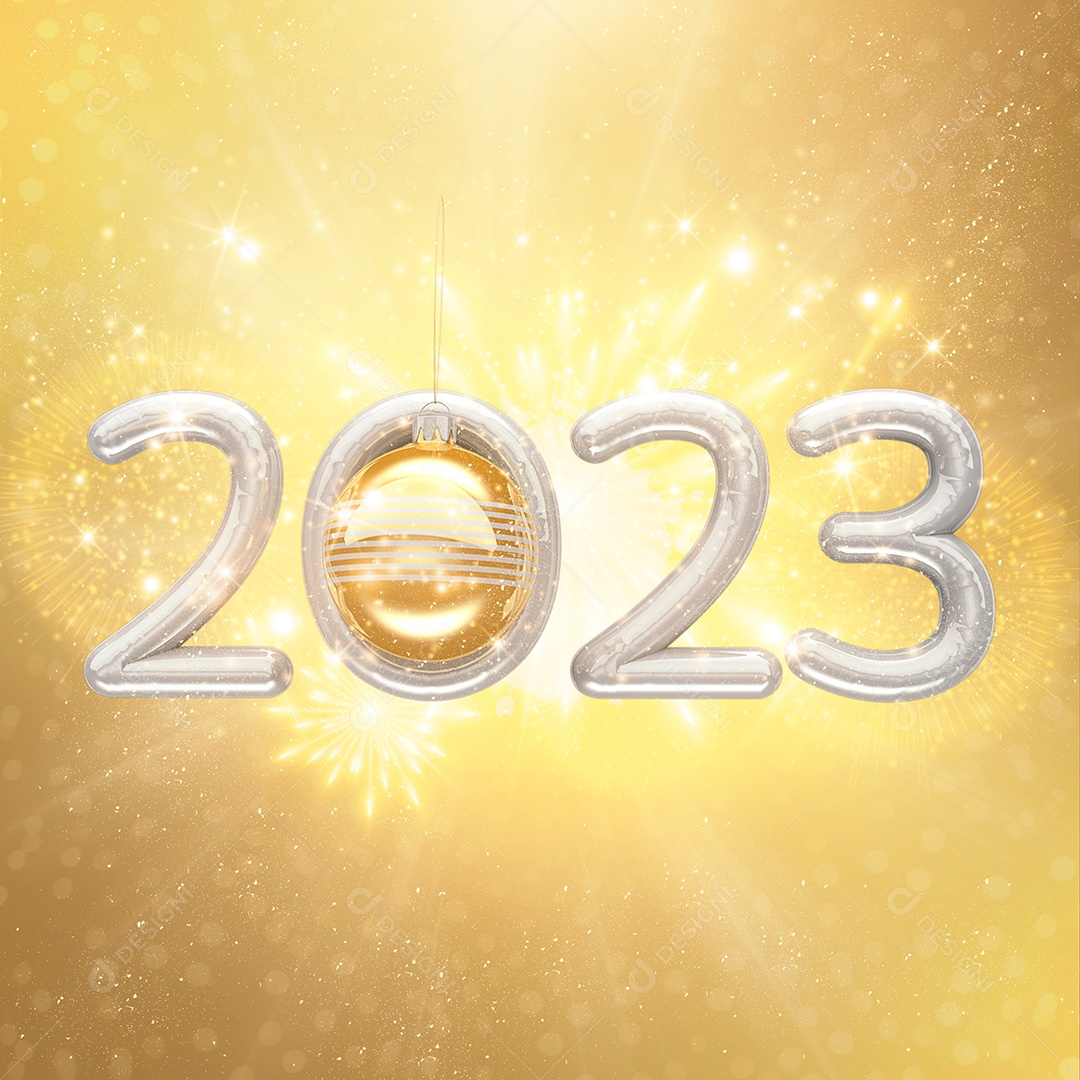 Número 3D 2023 Feliz Ano Novo Prata Elemento Para Composição PSD
