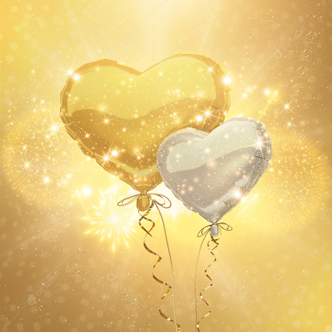 Elemento 3D Para Composição Balão Dourado e Prata PSD