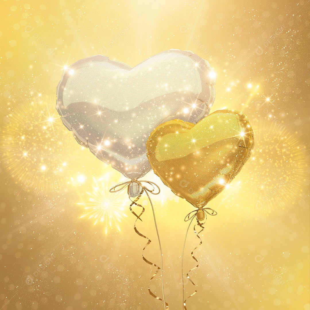 Elemento 3D Para Composição Balão Dourado e Prata PSD