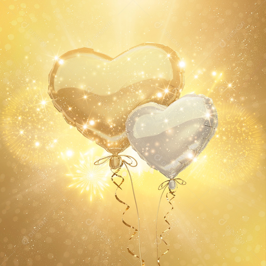 Elemento 3D Para Composição Balão Dourado e Prata PSD