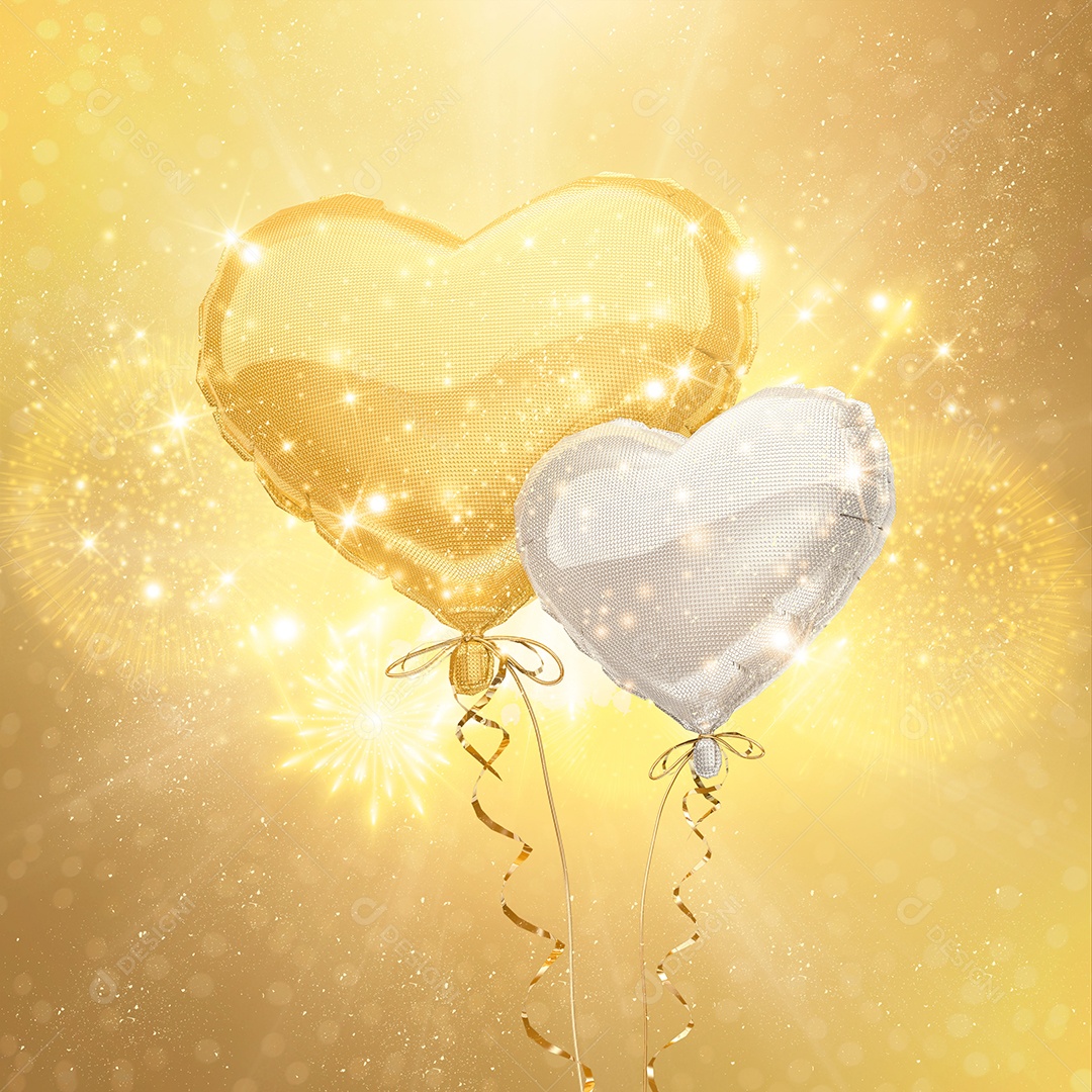 Elemento 3D Para Composição Balão Dourado e Prata PSD