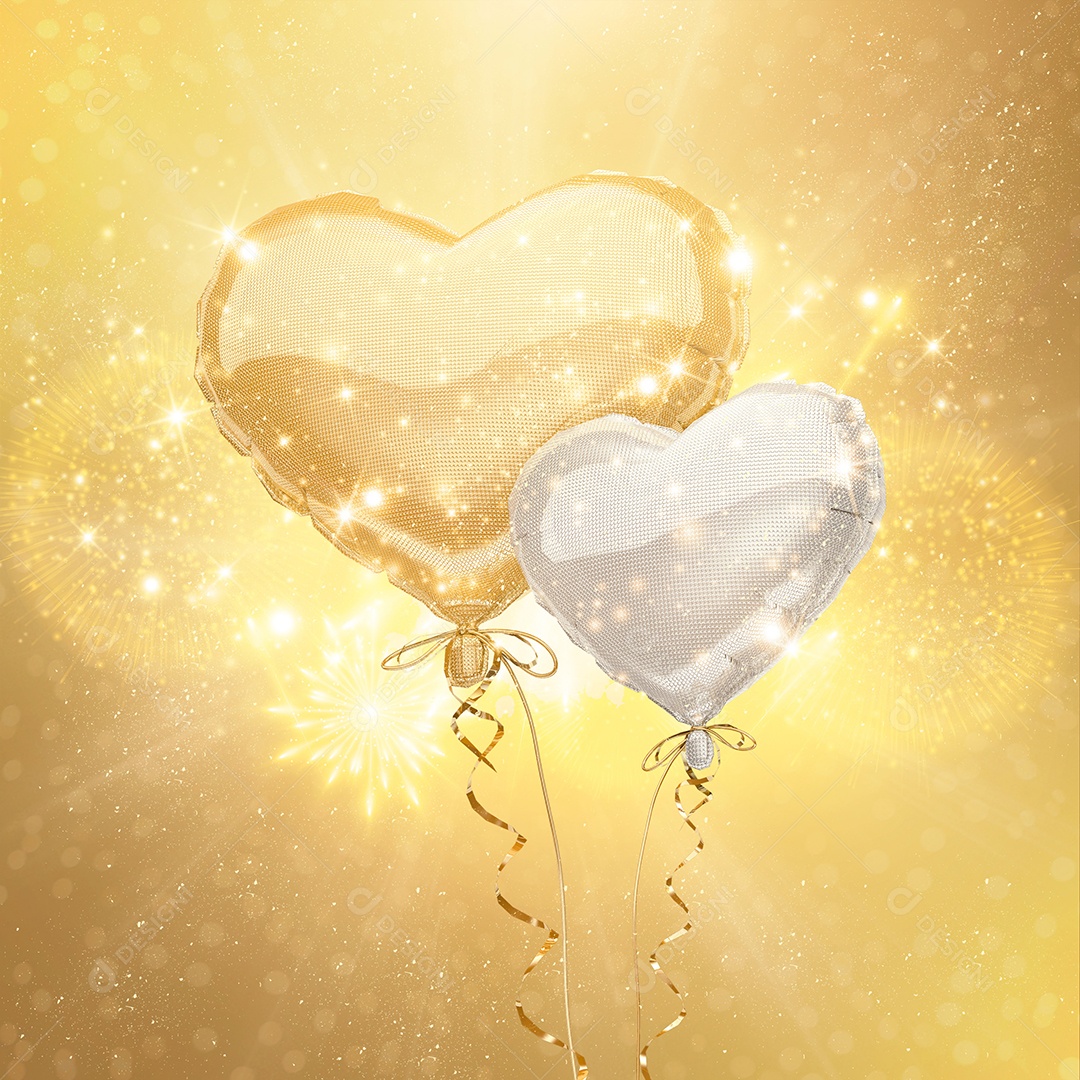 Elemento 3D Para Composição Balão Dourado e Prata PSD