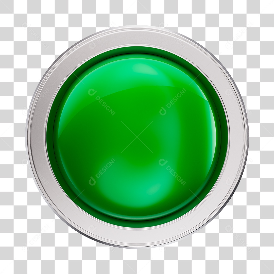 Botão Verde Elemento 3D Redondo para Composição PNG Transparente