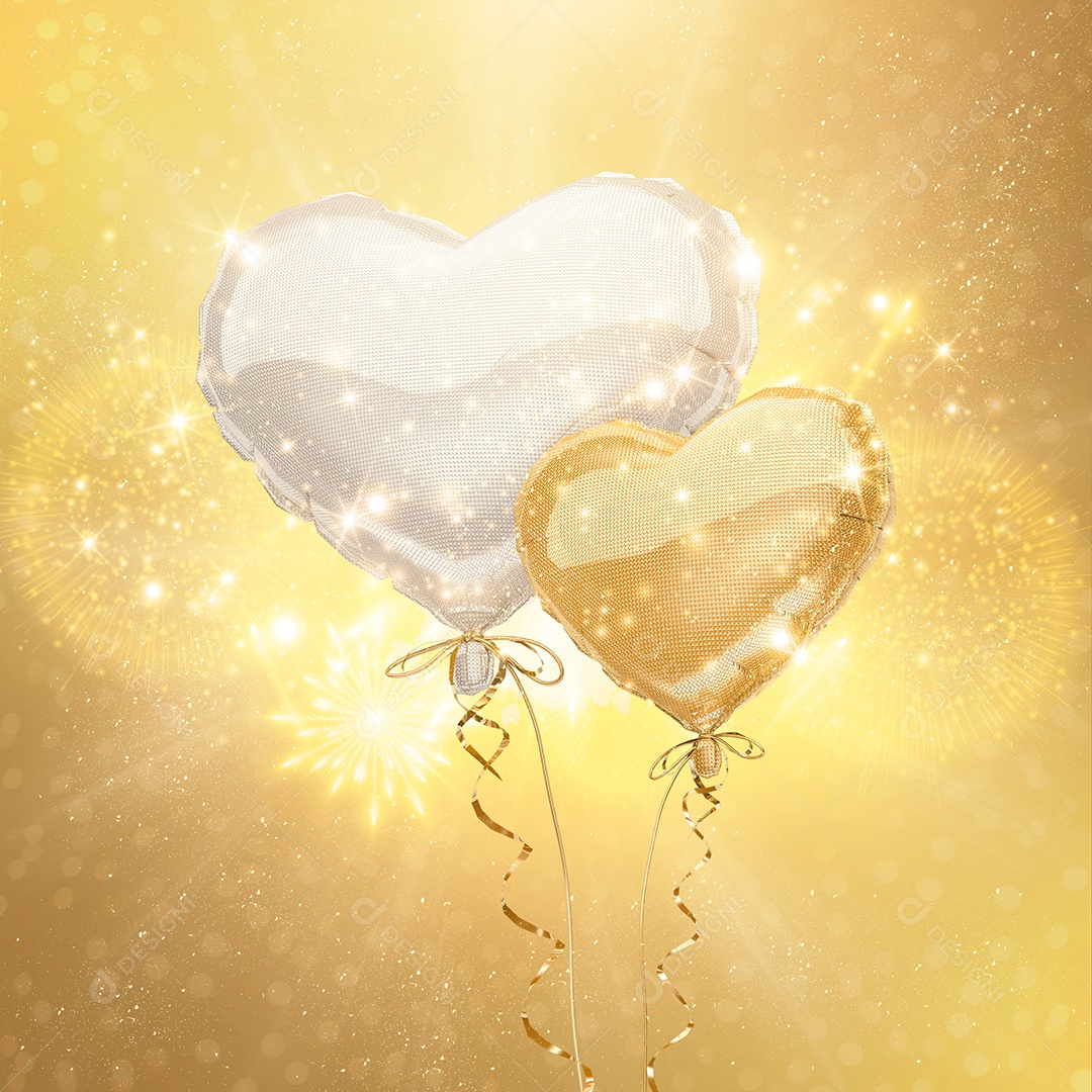 Elemento 3D Para Composição Balão Dourado e Prata PSD