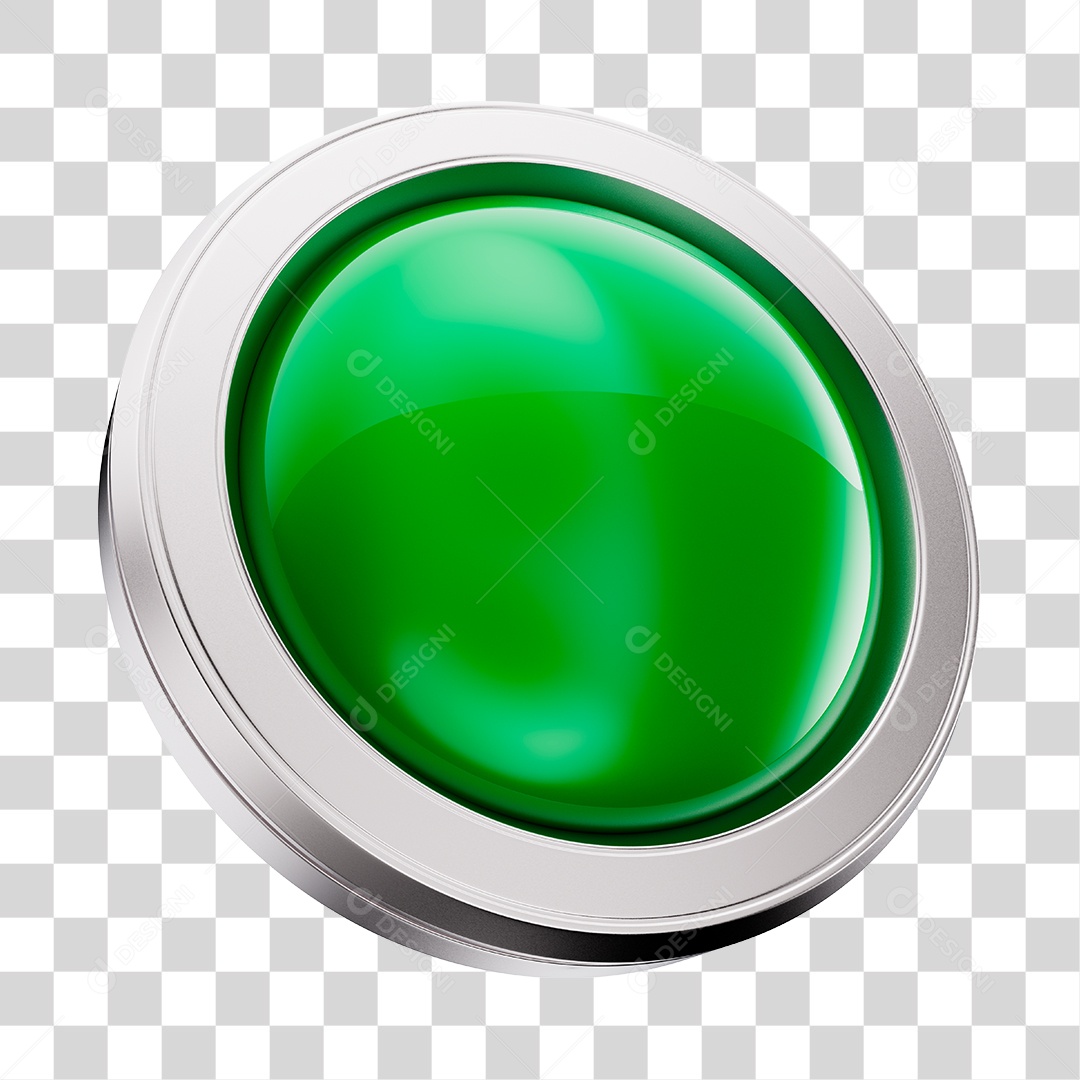Botão Verde Elemento 3D Redondo para Composição PNG Transparente