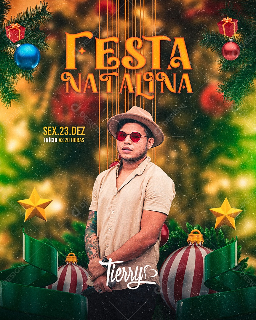Flyer Festa Natalina Cantor Tierry Social Media PSD Editável
