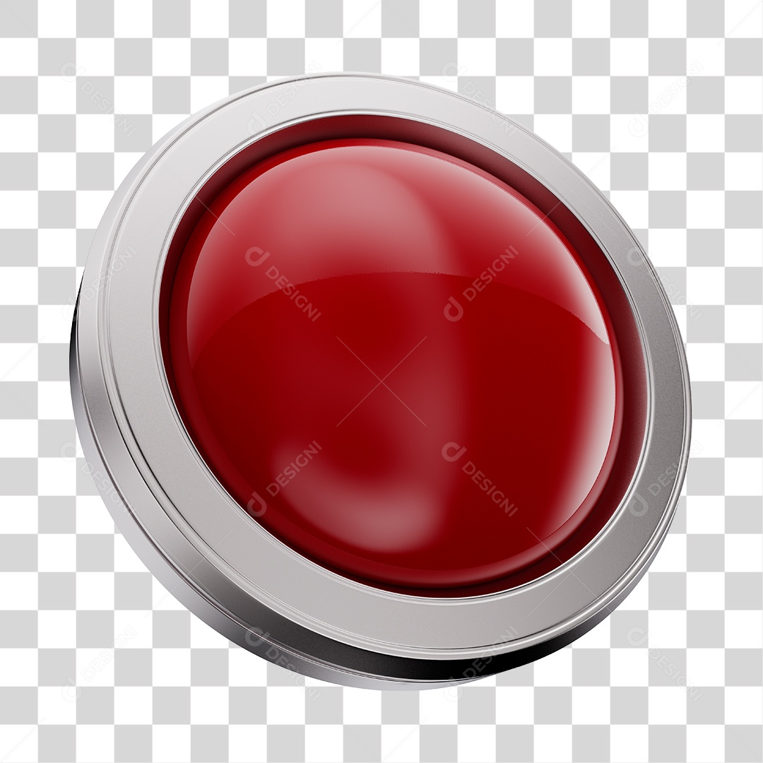 Botão Vermelho Elemento 3D Redondo para Composição PNG Transparente