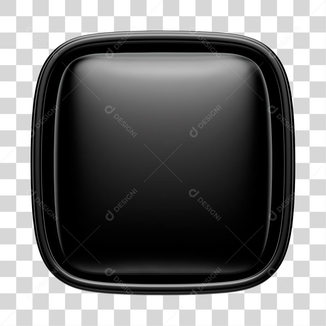 Botão Preto Elemento 3D Quadrado para Composição PNG Transparente