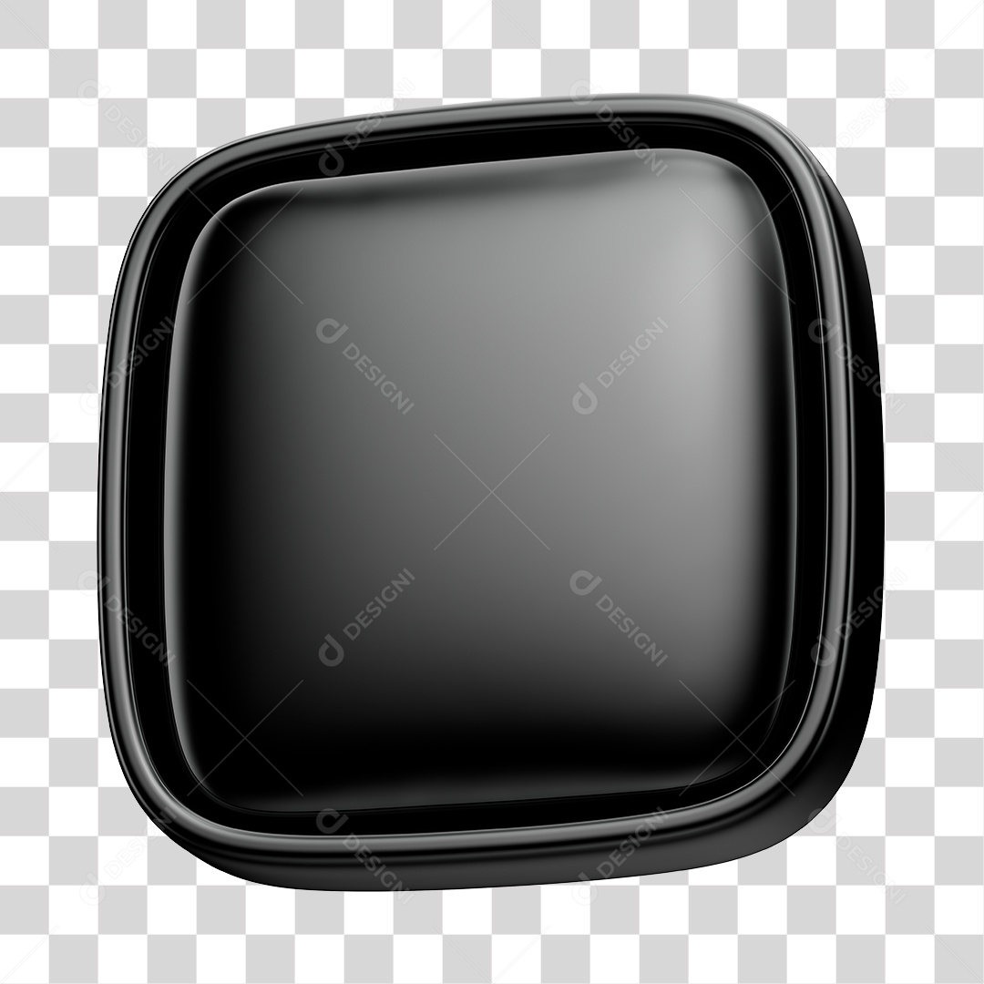 Botão Preto Elemento 3D Quadrado para Composição PNG Transparente