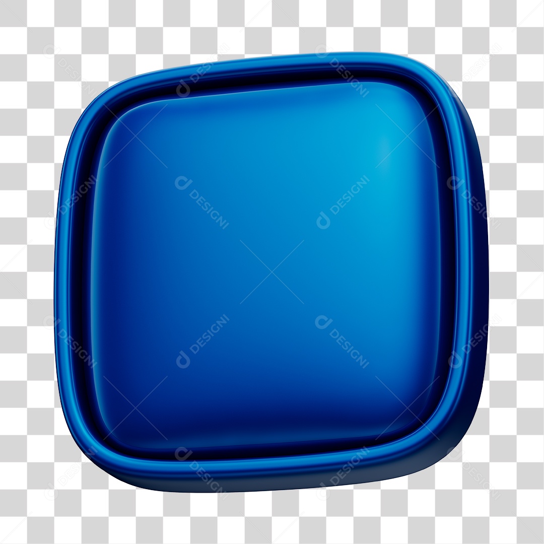 Botão Azul Elemento 3D Quadrado para Composição PNG Transparente