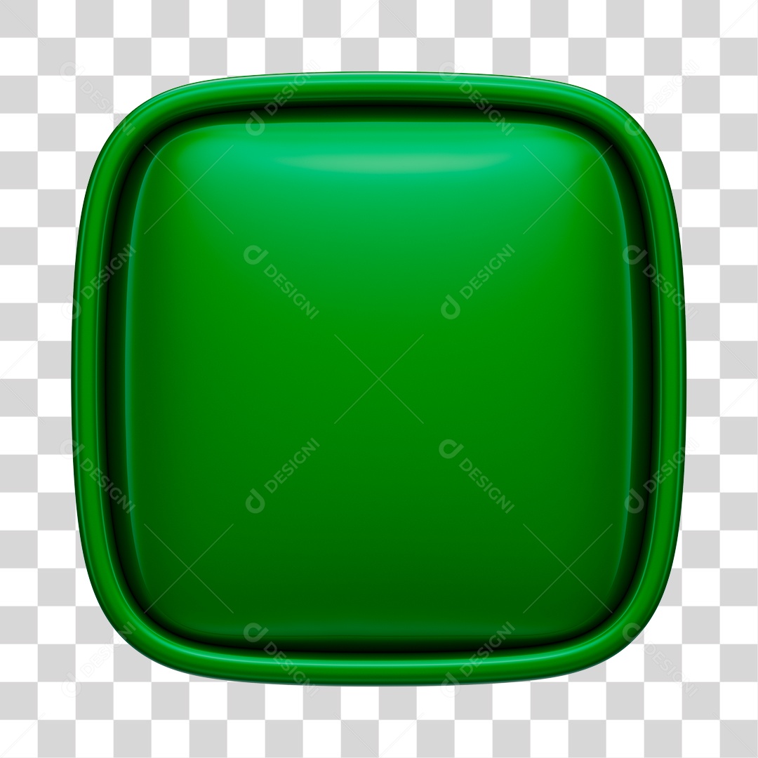 Botão Verde Elemento 3D Quadrado para Composição PNG Transparente