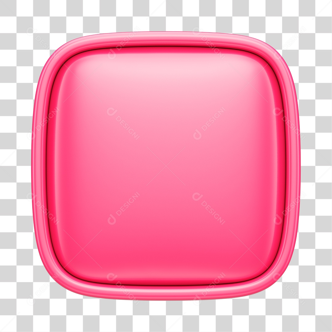 Botão Rosa Elemento 3D Quadrado para Composição PNG Transparente
