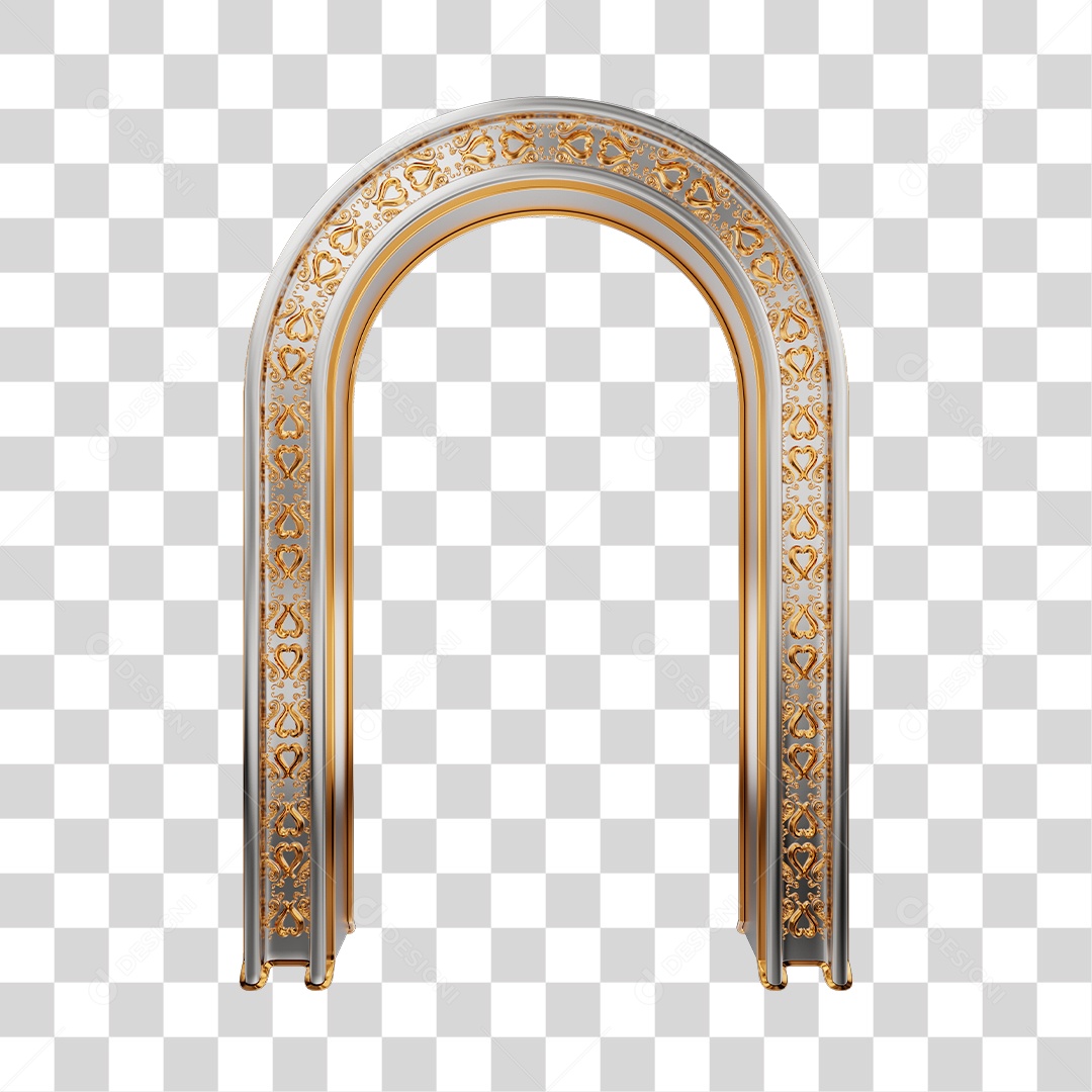 Arco Dourado e Cinza Elemento 3D para Composição PNG Transparente