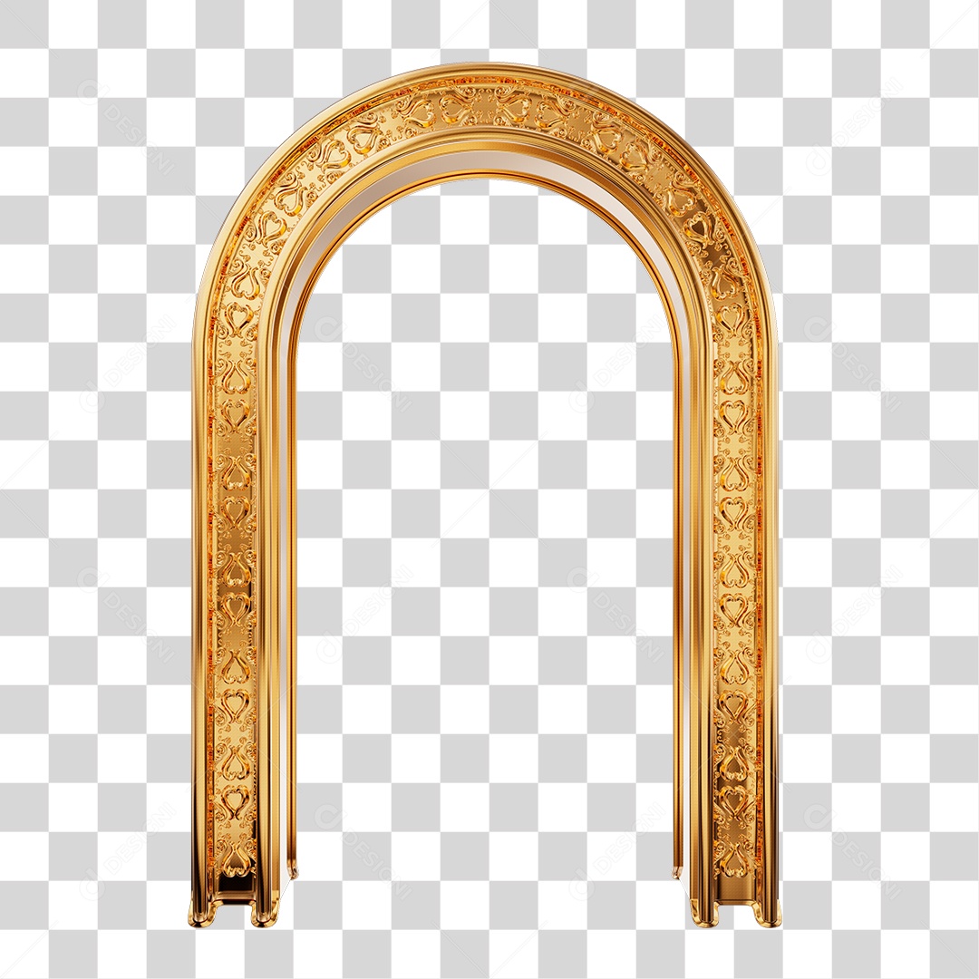 Arco Dourado Elemento 3D para Composição PNG Transparente