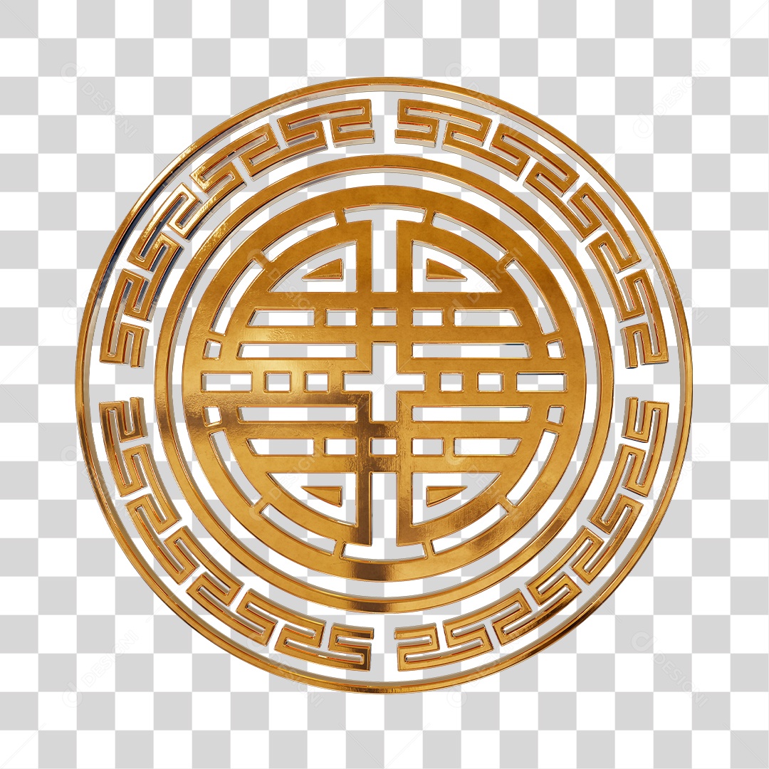 Grade Redonda Dourada Elemento 3D para Composição PNG Transparente