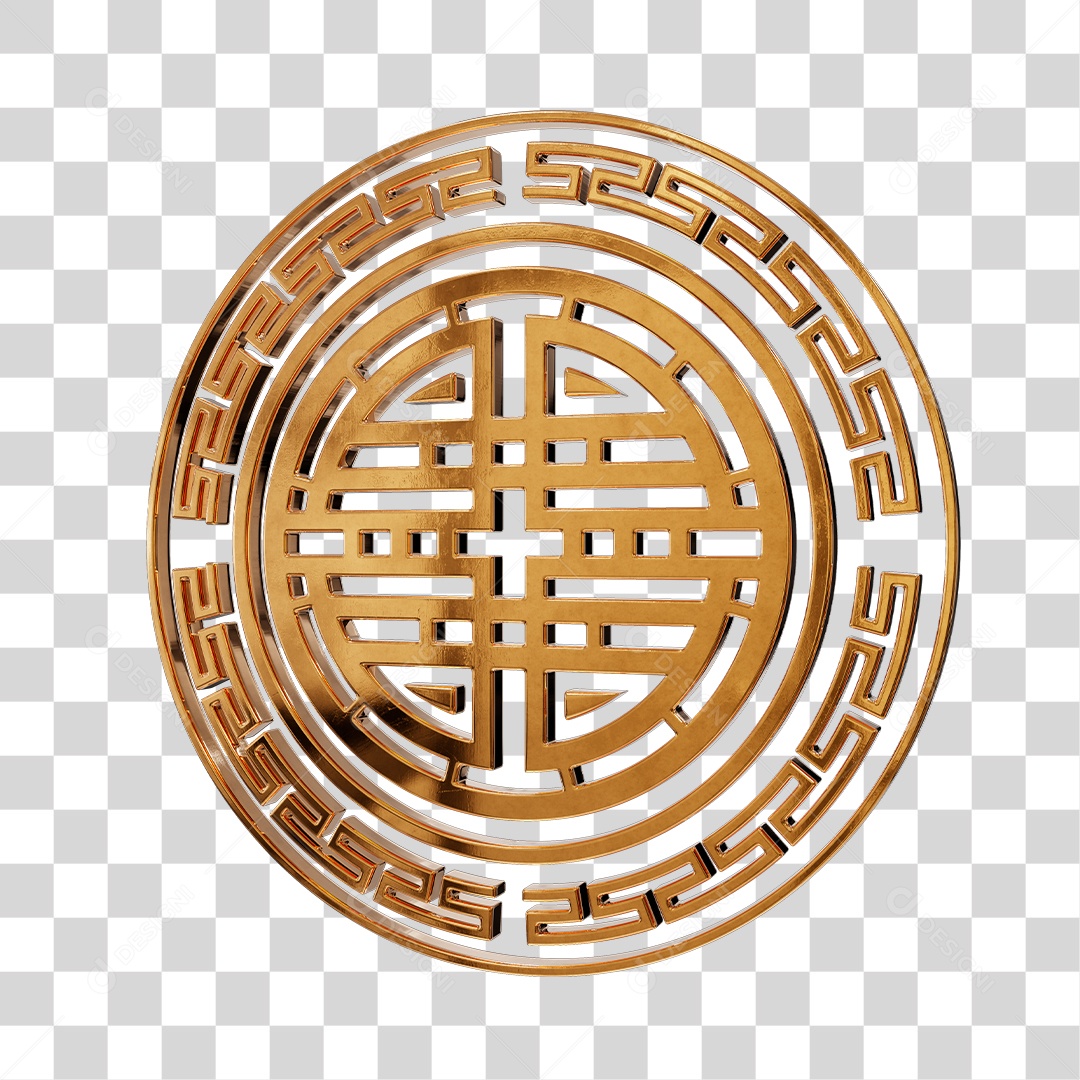 Grade Redonda Dourada Elemento 3D para Composição PNG Transparente