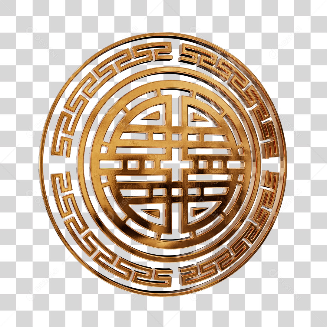 Grade Redonda Dourada Elemento 3D para Composição PNG Transparente
